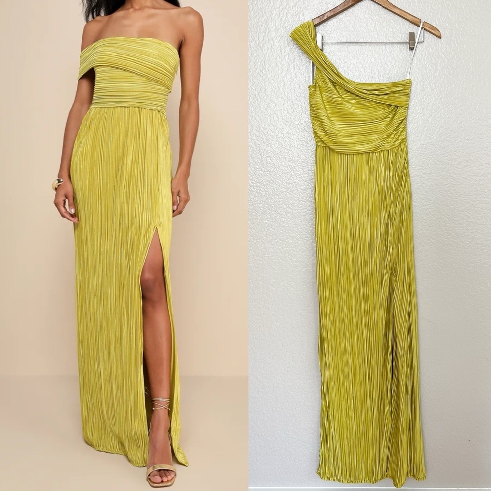 Lulu's Chartreuse One-Shoulder Maxi Dress